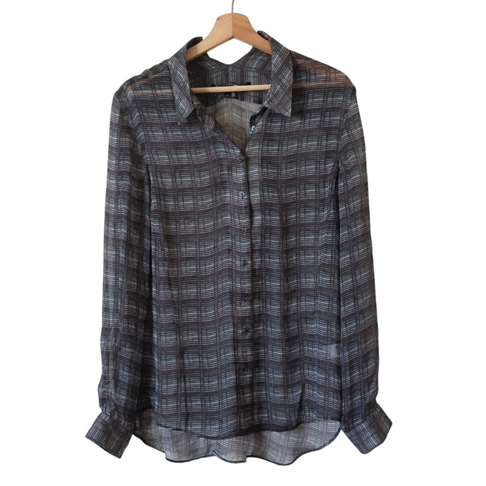 Theyskens Theory Blouse Womens Medium Silk Sheer Long Sleeve Button‎ Multicolor
